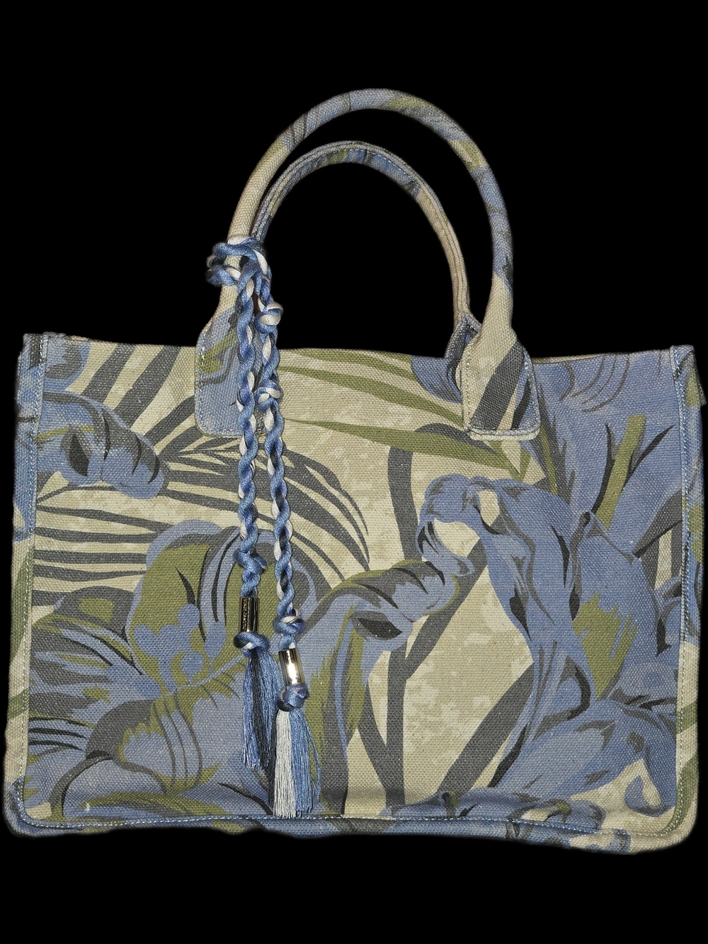 Vince Camuto Floral Canvas Tote w Braided Tassel. Great Condition. 11.5x15.5x6"